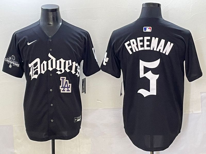 Men 2025 Los Angeles Dodgers #5 Freeman Black Seventh generation Joint Name Nike MLB Jersey style 10